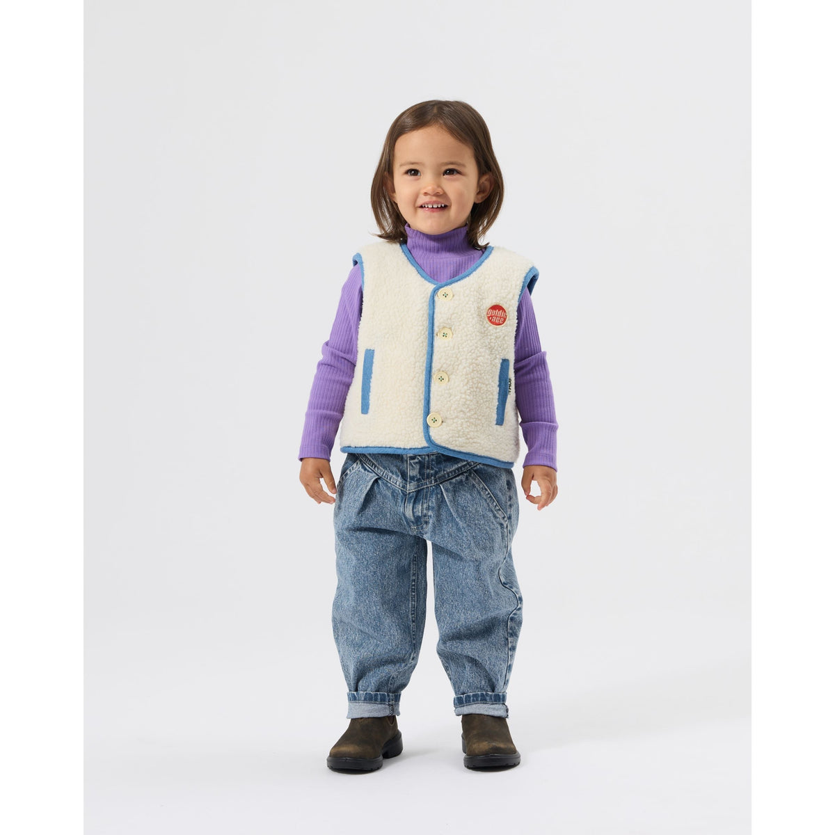 Child wearing Goldie & Ace Embroidered Rib Skivvy Sweet Pea, view 2