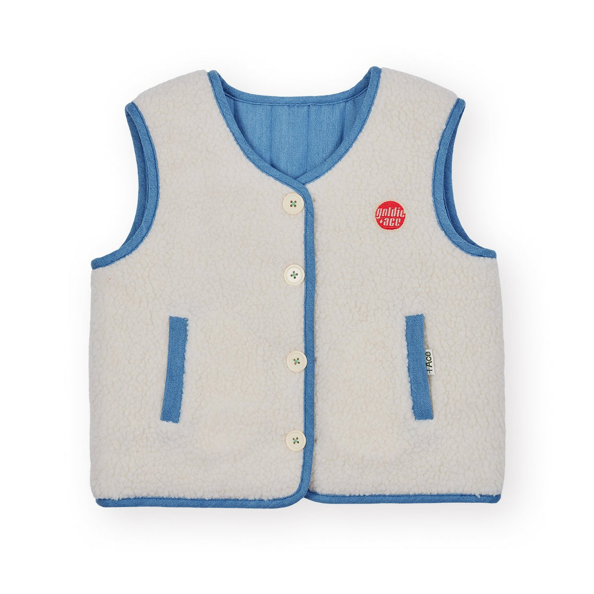 Goldie &amp; Ace Reversible Chambray Button Vest, product flat lay