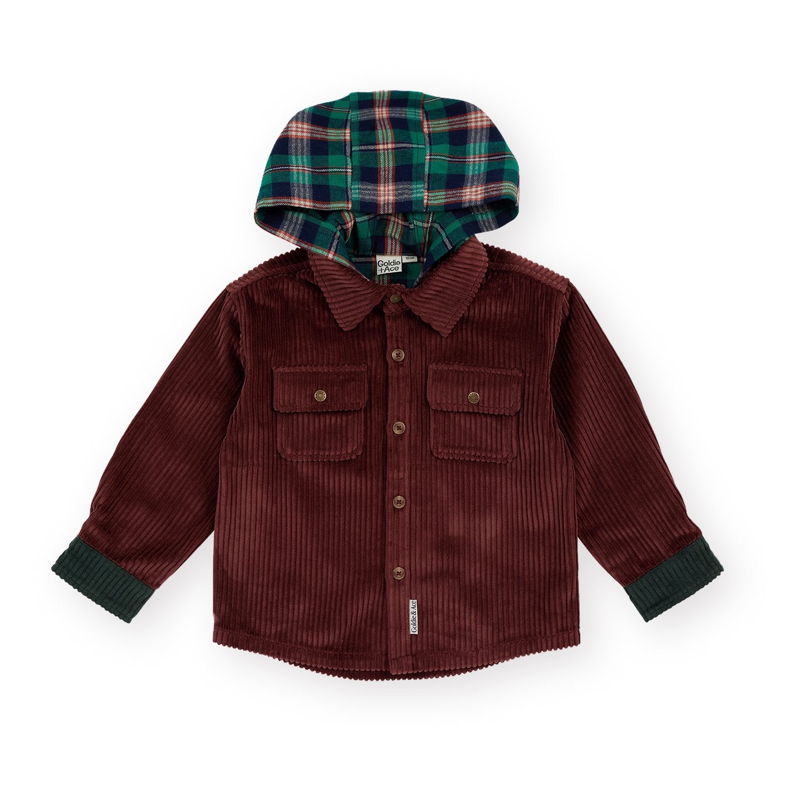Goldie & Ace Corduroy Hooded Shirt, product flat lay