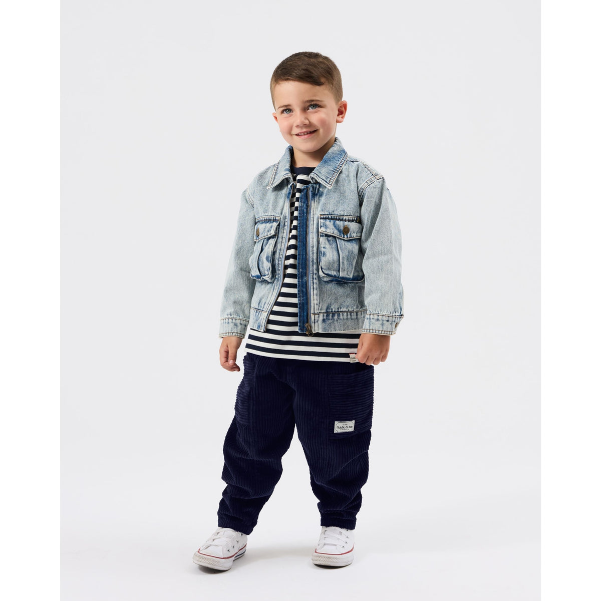 Child wearing Goldie & Ace Dustin Denim Jacket, view 2