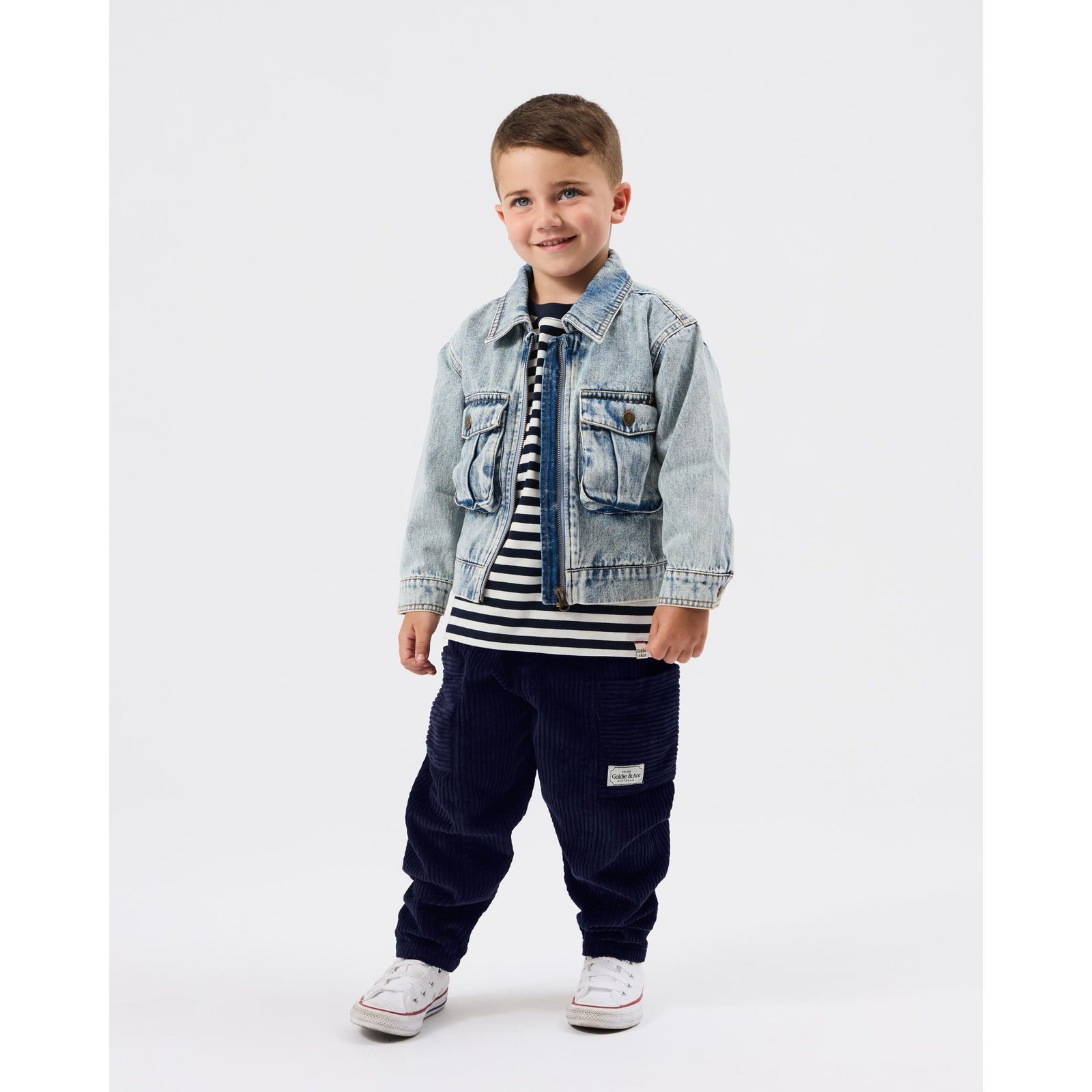 Child wearing Goldie & Ace Dustin Denim Jacket, view 2
