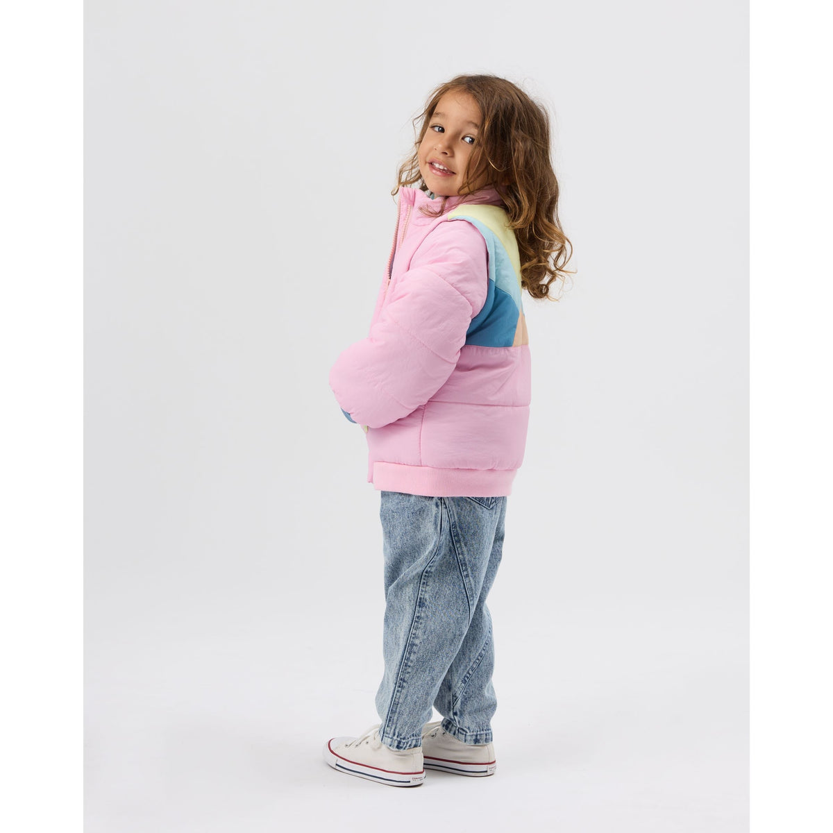 Child wearing Goldie & Ace Charlie Sunrise Parka Jacket/Vest Pastel