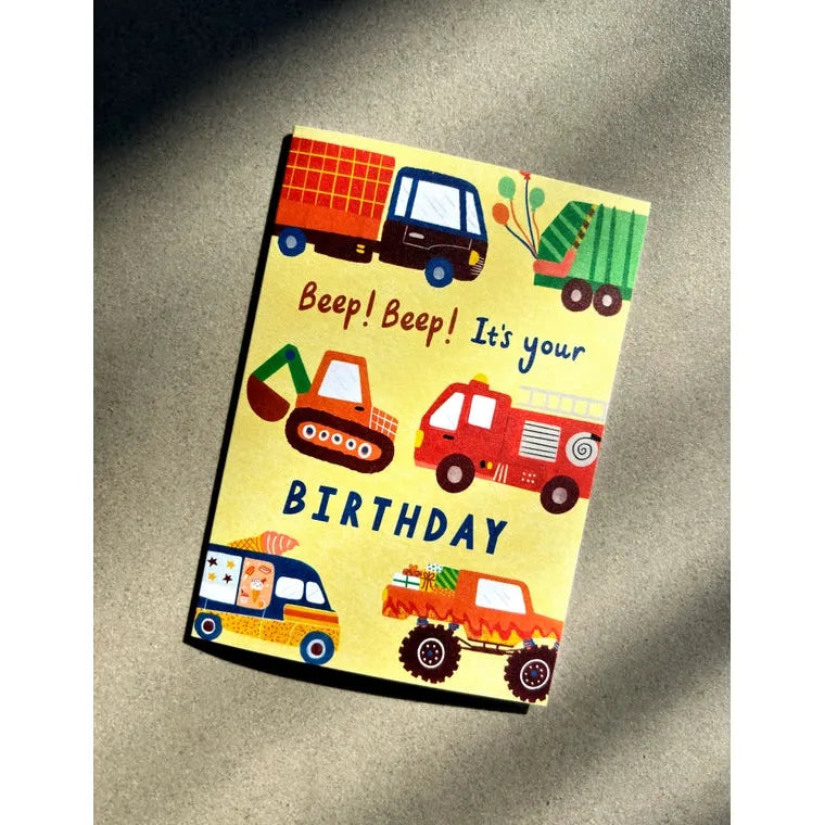 Vehicles Happy Birthday Card - Cute Kids Trucks
