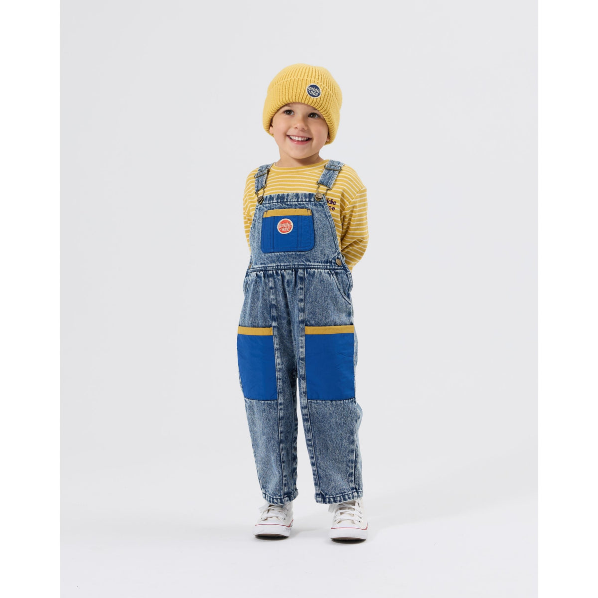 Goldie & Ace Austin Colour Block Vintage Denim Overalls, product flat lay 3