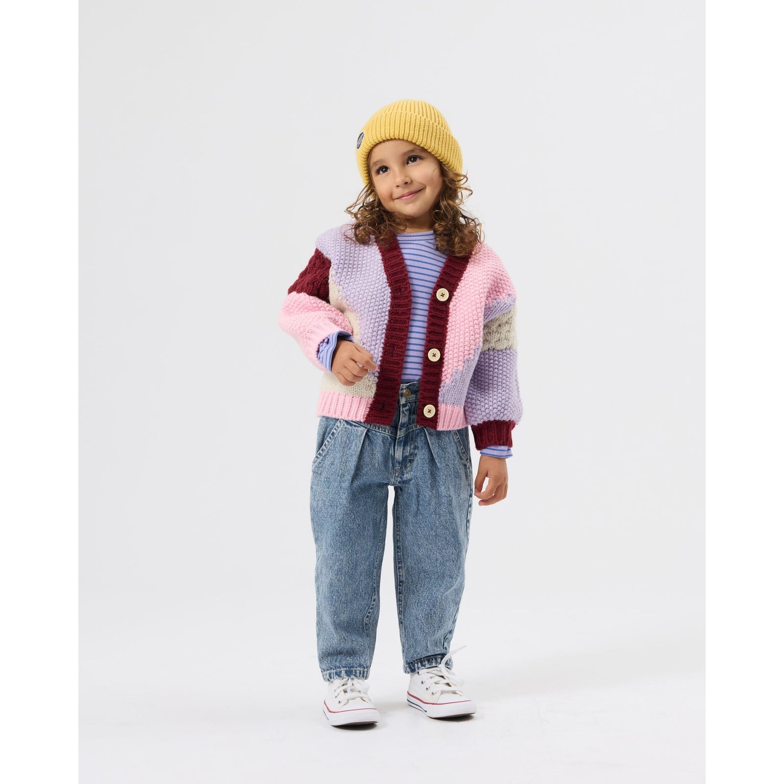 Child wearing Goldie & Ace Essential Stripe Rib Top Purple, view 2