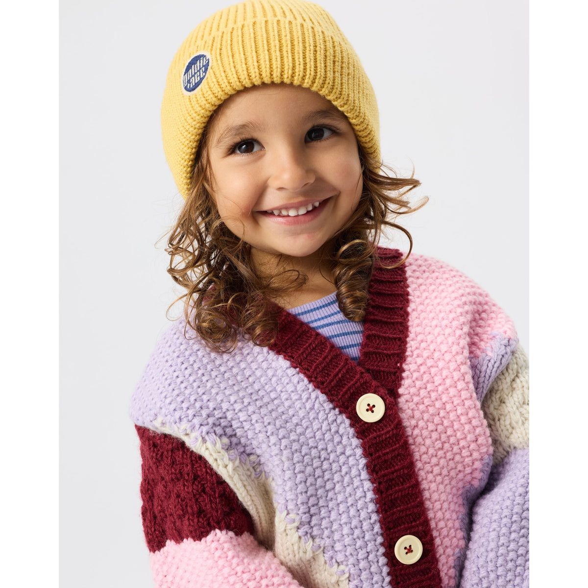 Child wearing Goldie & Ace Colour Block Knit Cardigan
