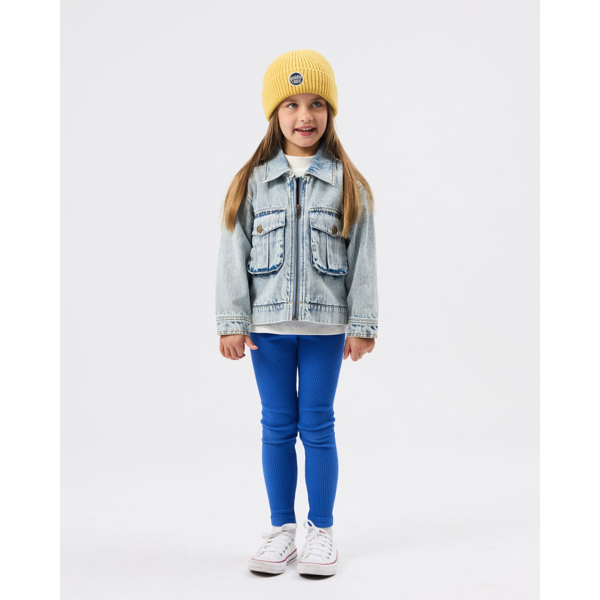 Child wearing Goldie & Ace Bowie Rib Legging Classic Blue