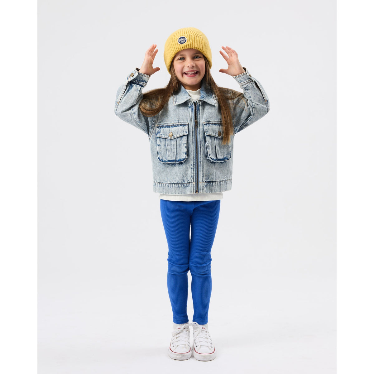 Child wearing Goldie & Ace Bowie Rib Legging Classic Blue, view 2
