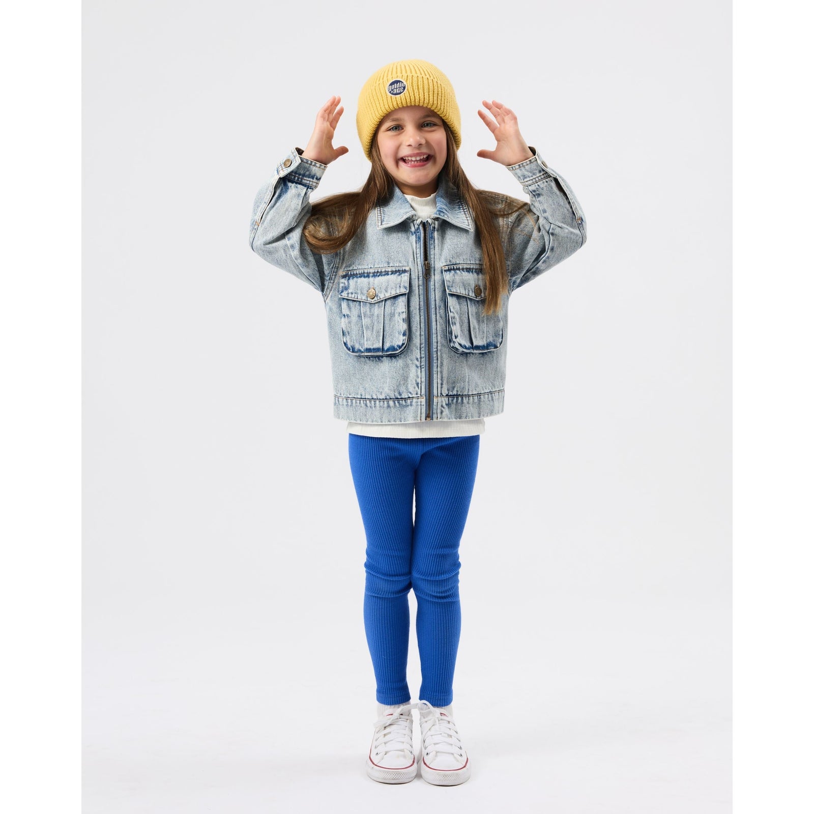 Child wearing Goldie & Ace Bowie Rib Legging Classic Blue, view 2