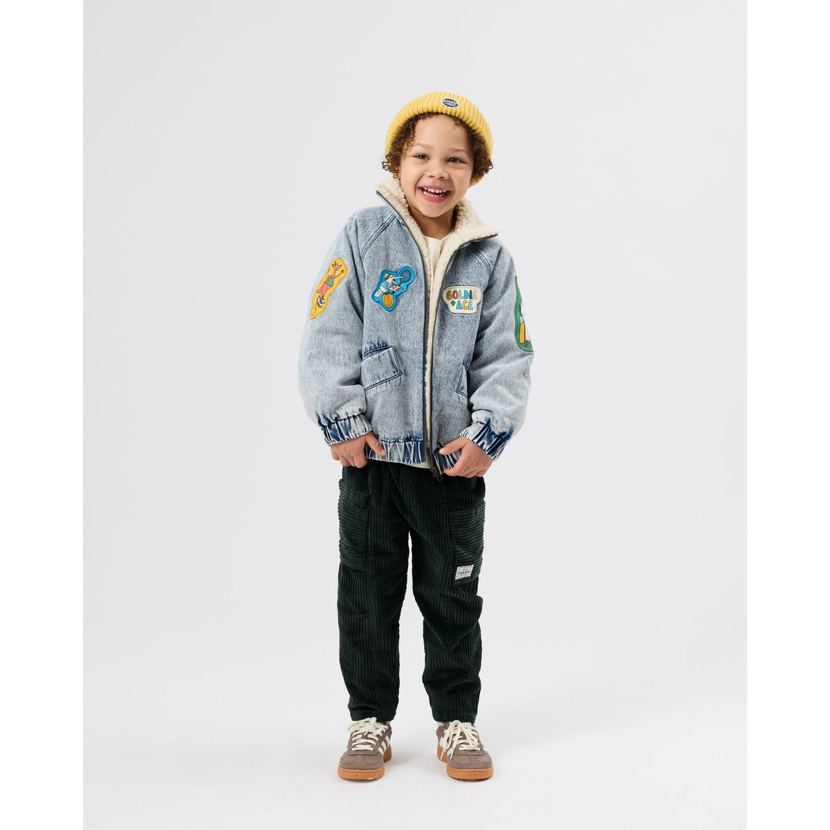 Child wearing Goldie & Ace Ari Denim Sherpa Jacket