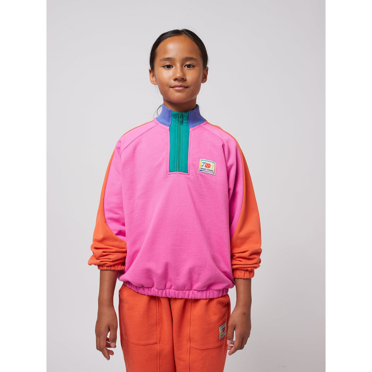 Smiling Color Block 1/4 Zipped Sweatshirt