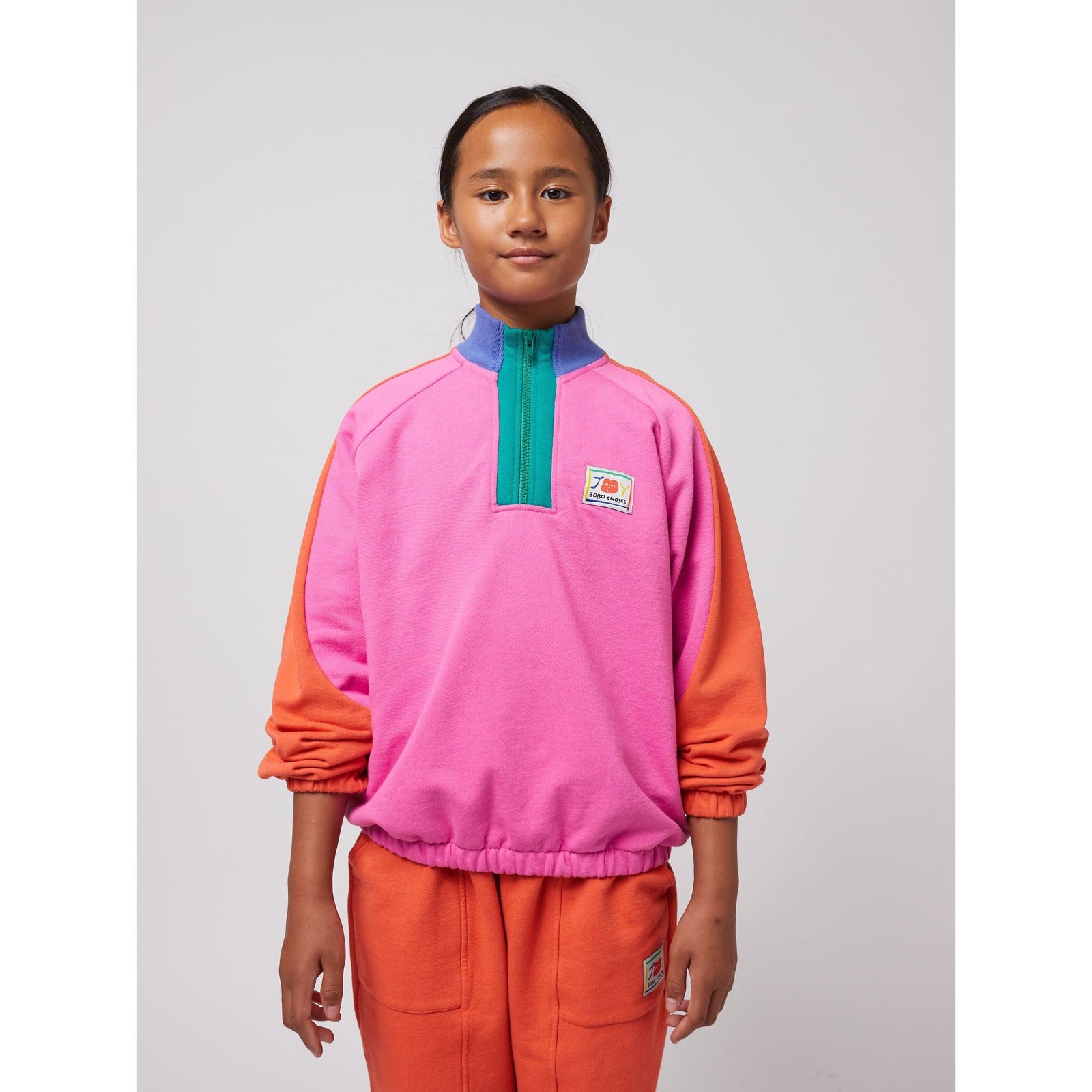Smiling Color Block 1/4 Zipped Sweatshirt