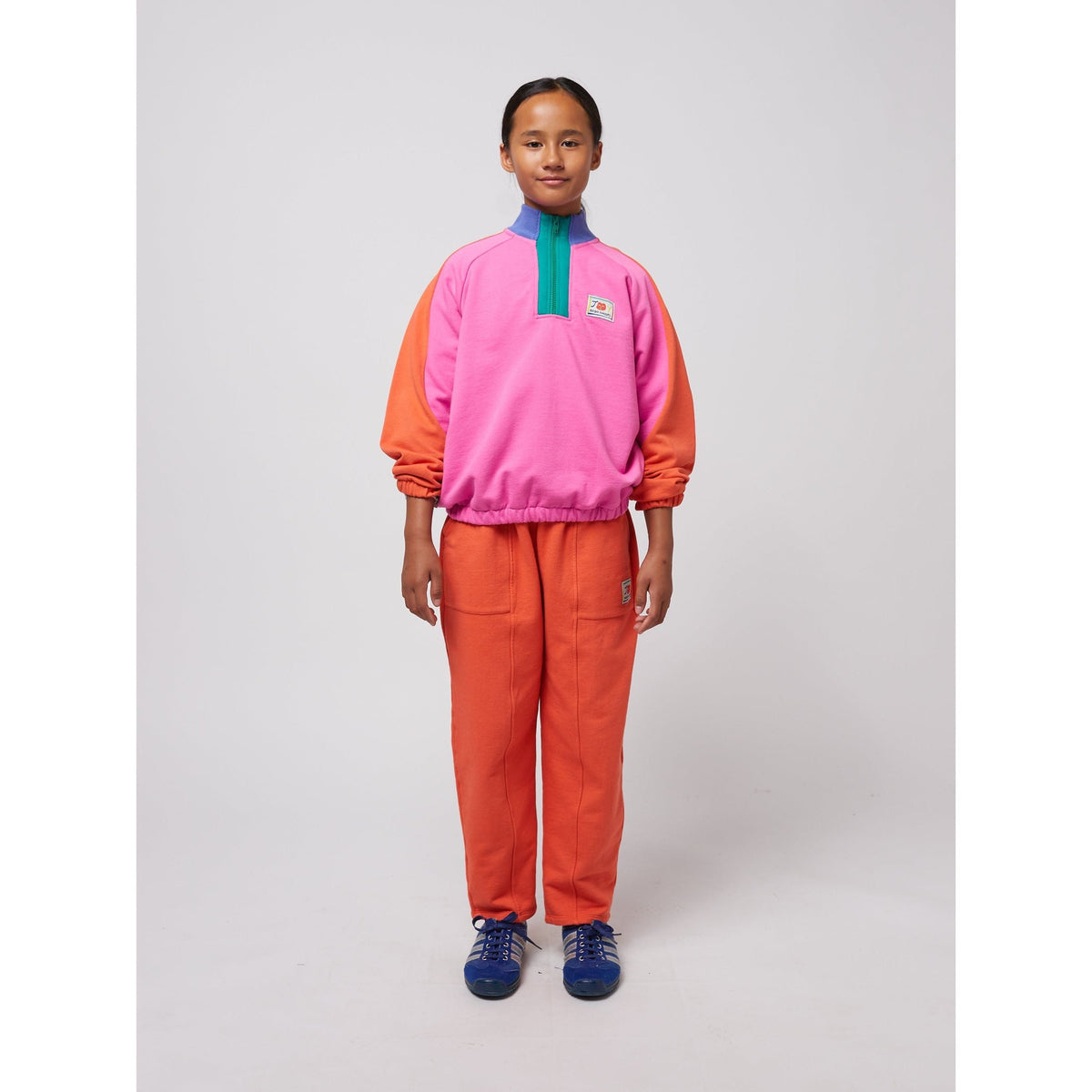 Smiling Color Block 1/4 Zipped Sweatshirt