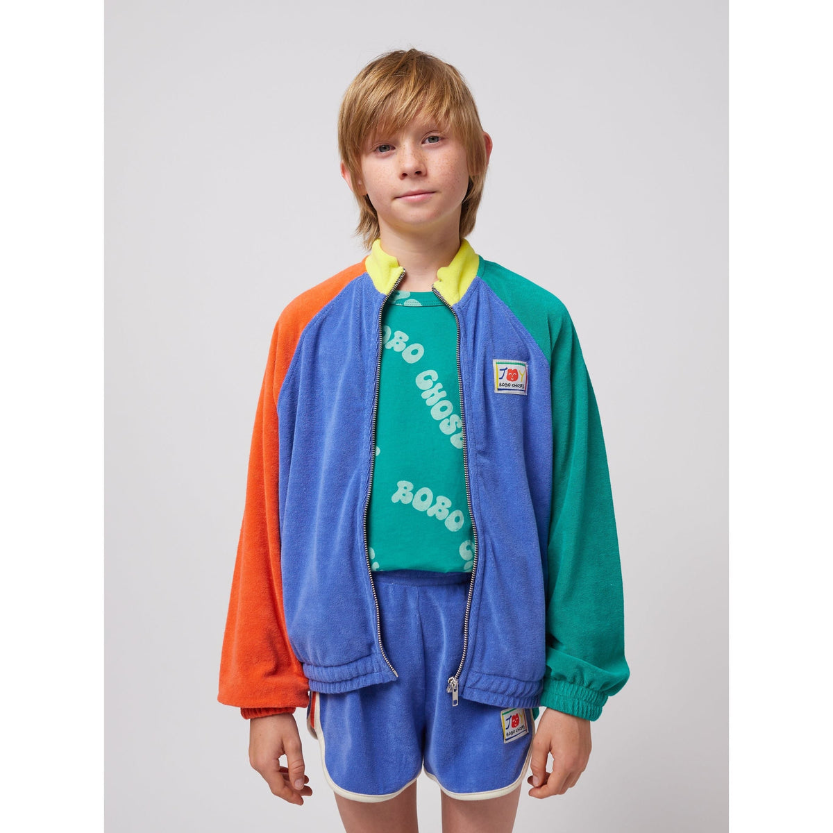Smiling Color Block Terry Cloth Zipped Sweatshirt
