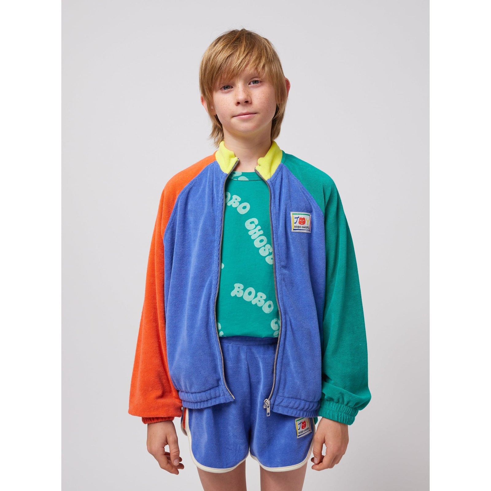 Smiling Color Block Terry Cloth Zipped Sweatshirt