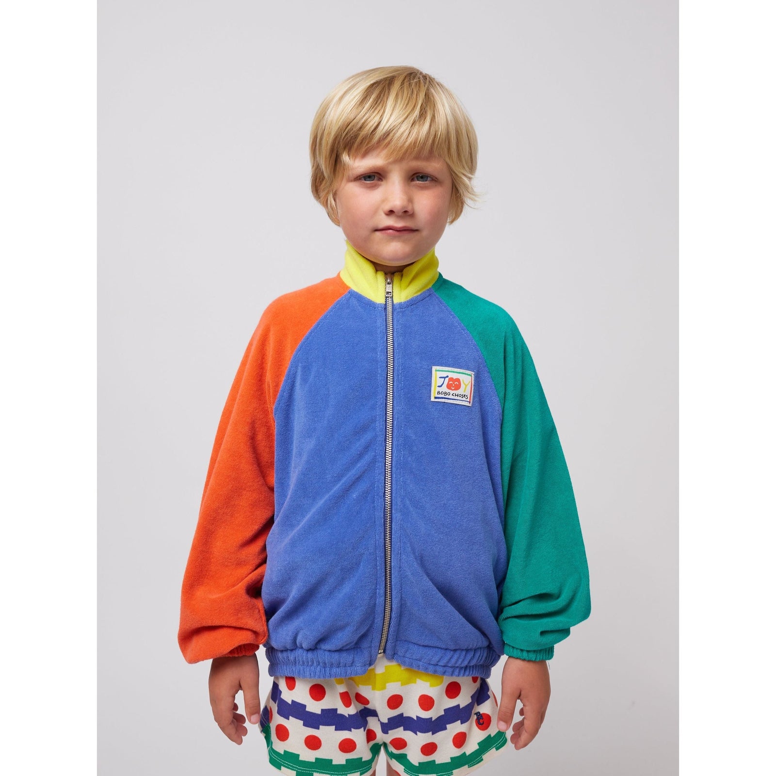 Smiling Color Block Terry Cloth Zipped Sweatshirt