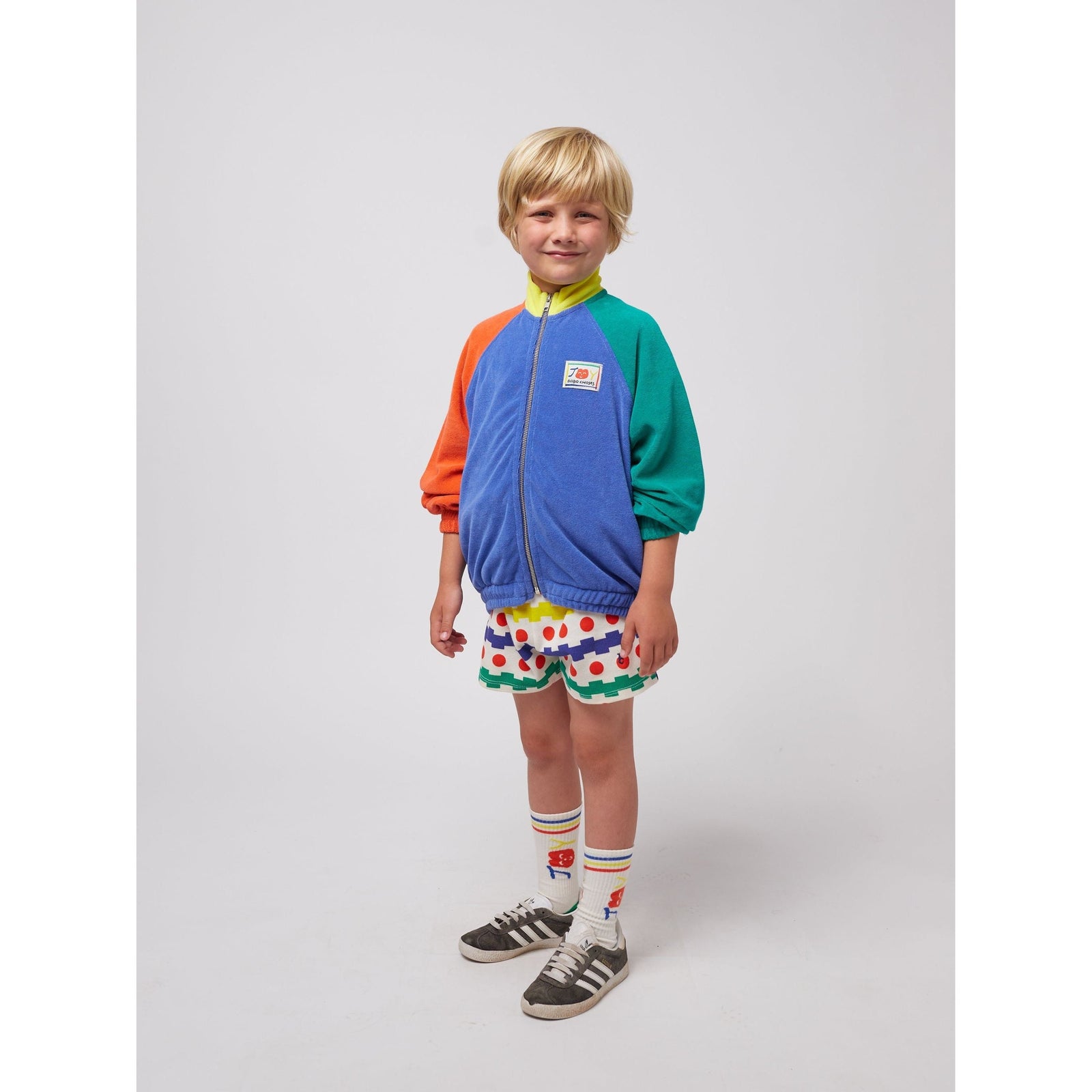 Smiling Color Block Terry Cloth Zipped Sweatshirt