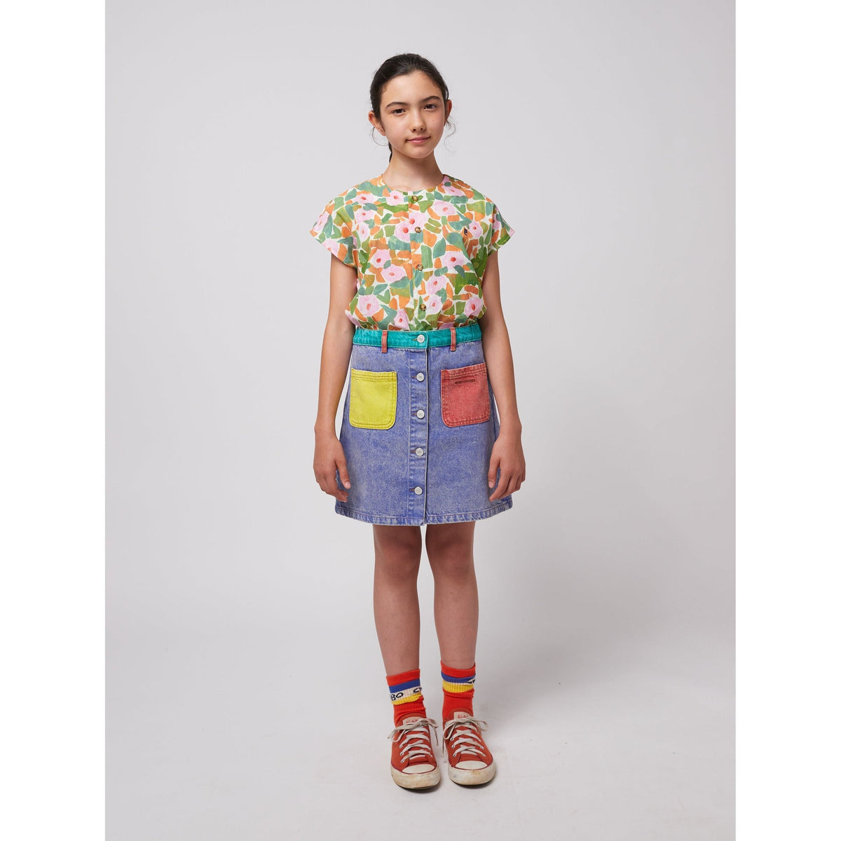 Color Block Denim Skirt