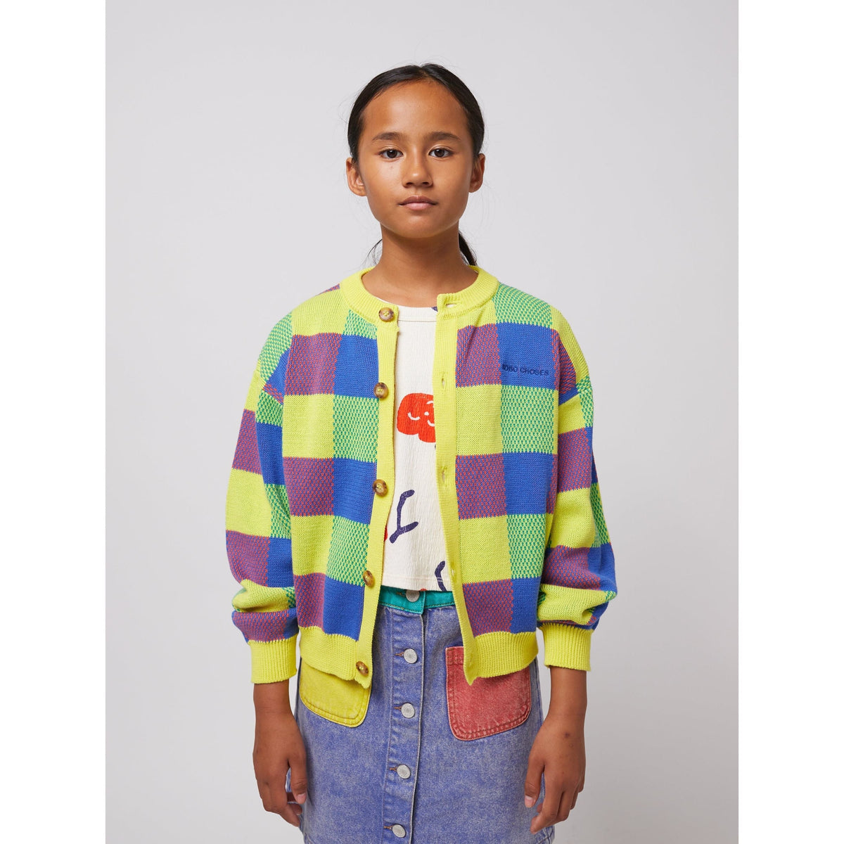 Multicolor Vichy Jacquard Cardigan