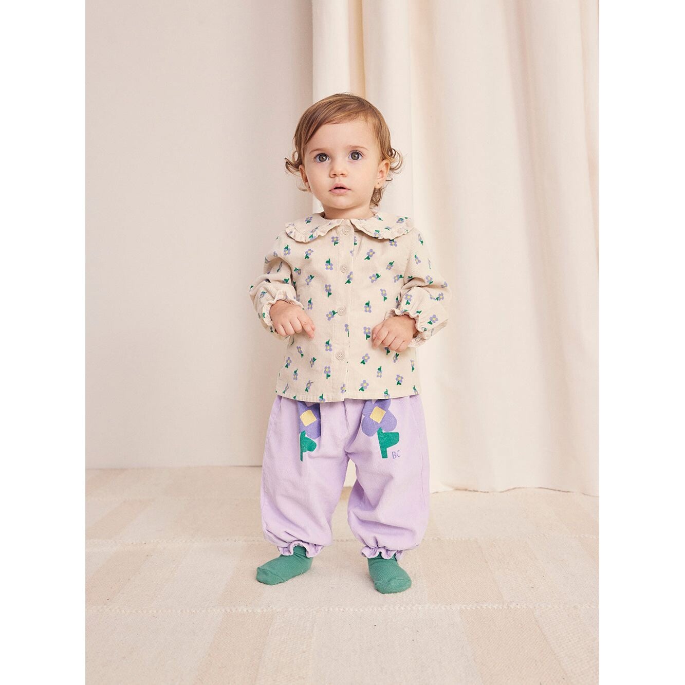 Baby Pansy Flowers Woven Paperbag Pants