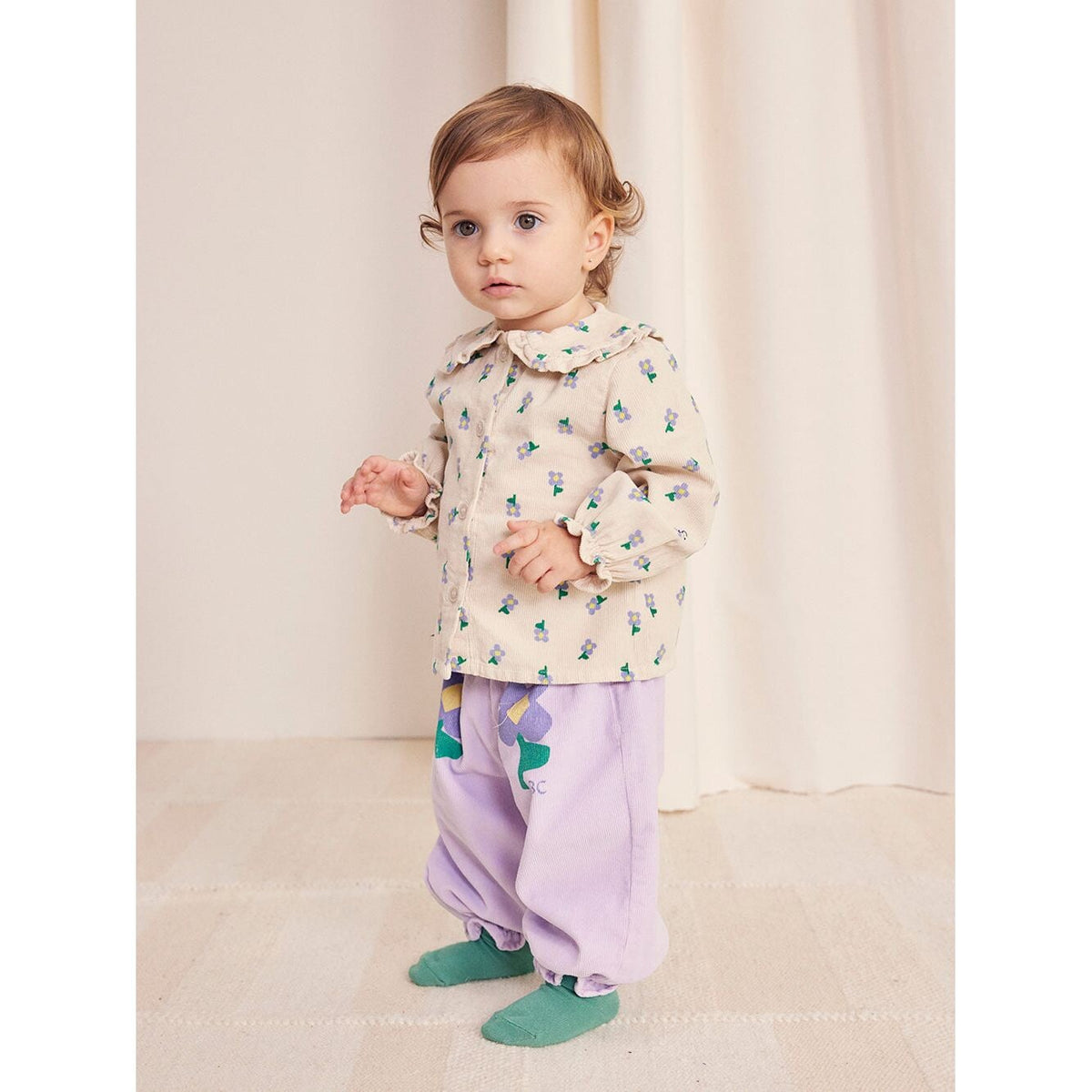 Baby Pansy Flowers Woven Paperbag Pants