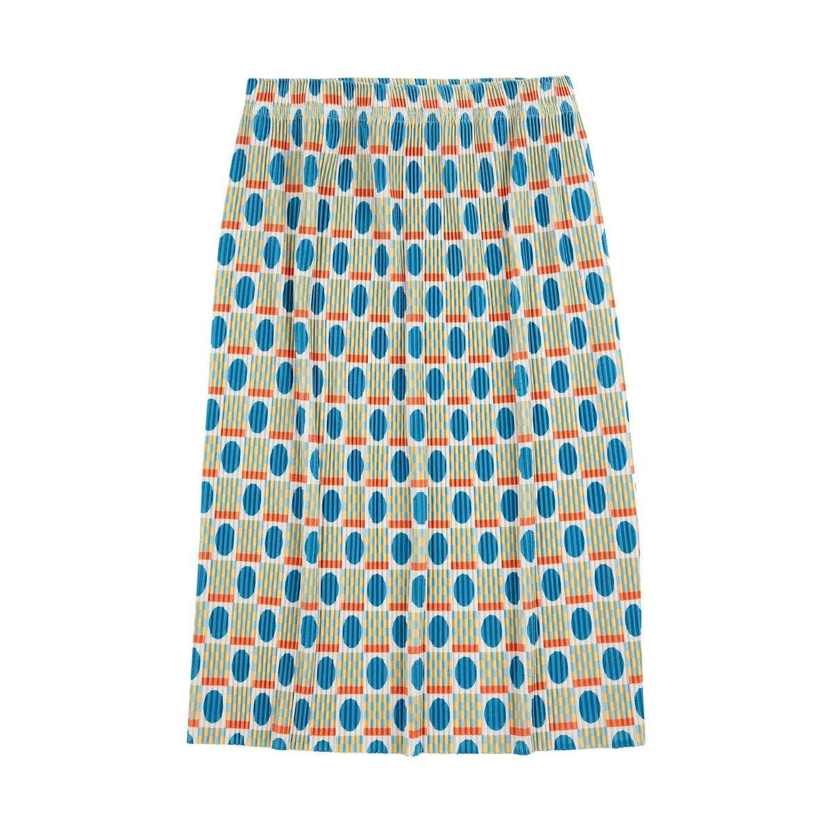 Geometric Scacs Over Pencil Pleated Skirt