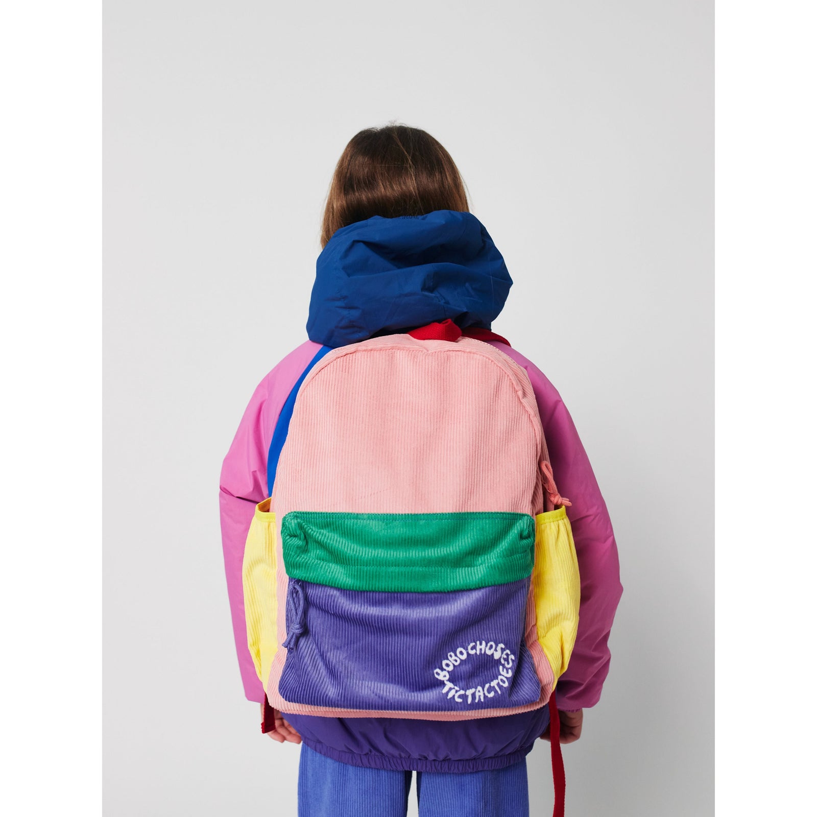 Tic Tac Toe Color Block Corduroy School Bag