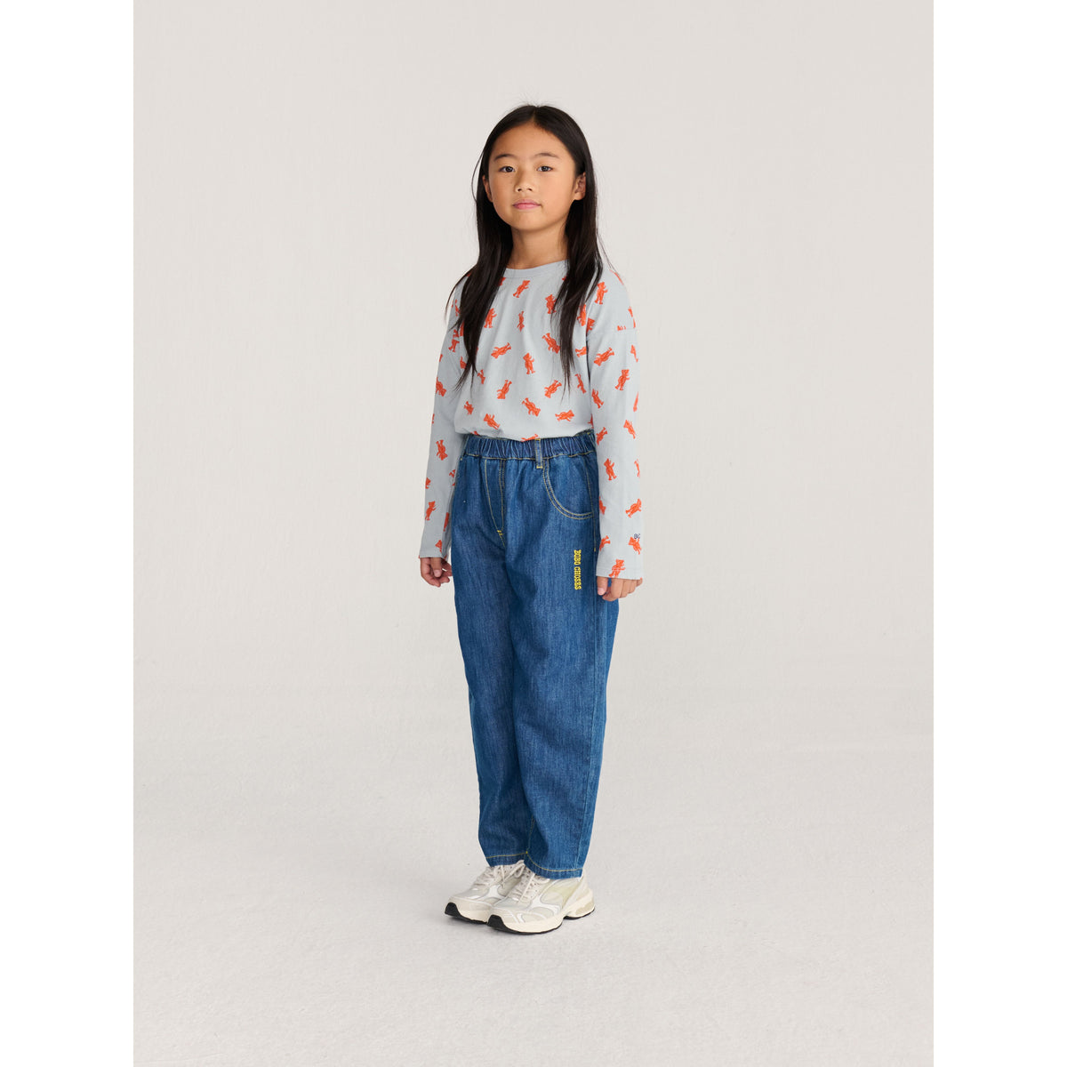 Bobo Choses Taxi Saurus Tag Denim Pants, All About Monsters collection, view 6