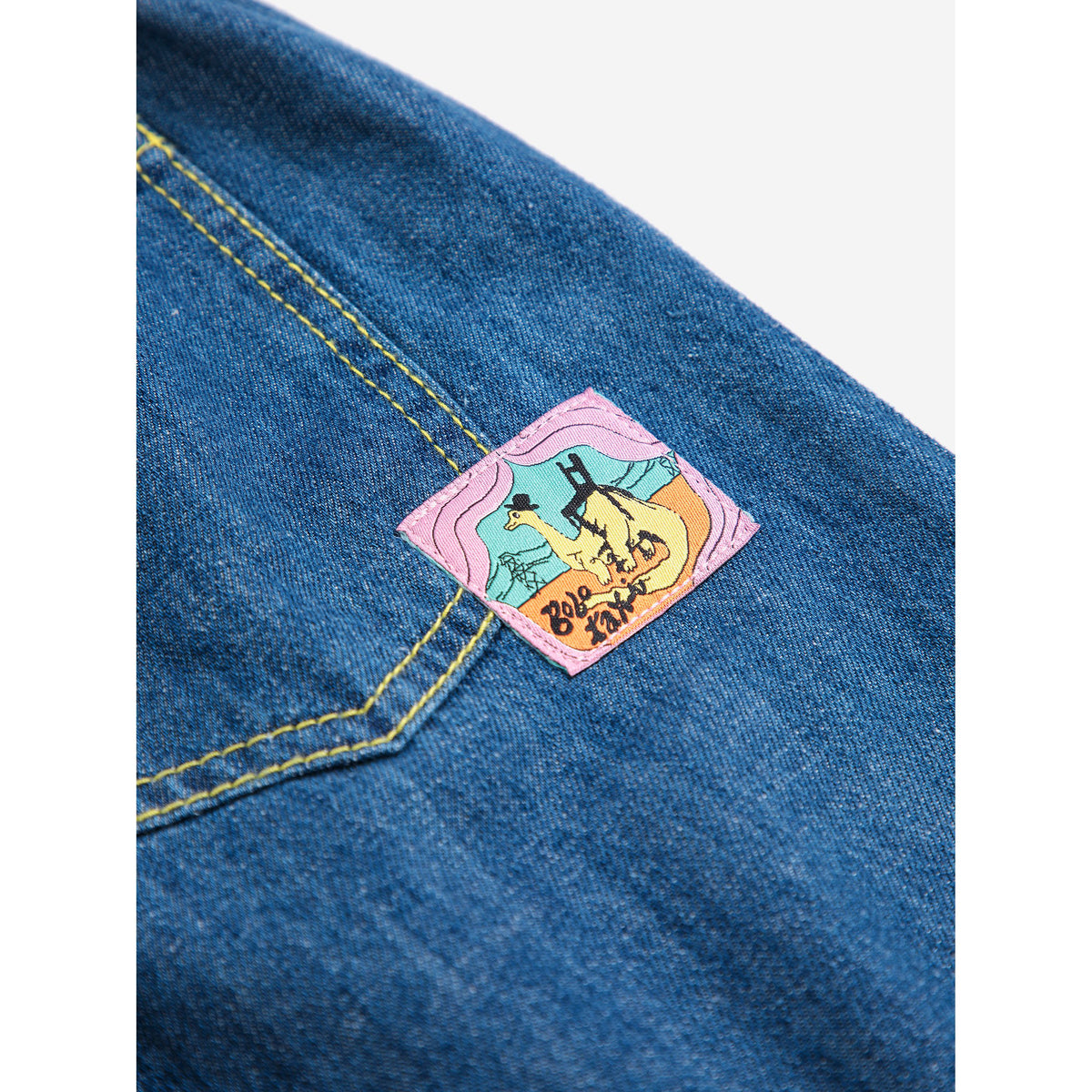 Bobo Choses Taxi Saurus Tag Denim Pants, All About Monsters collection, view 4
