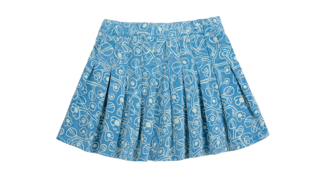Sketchy Flowers All Over Corduroy Skirt