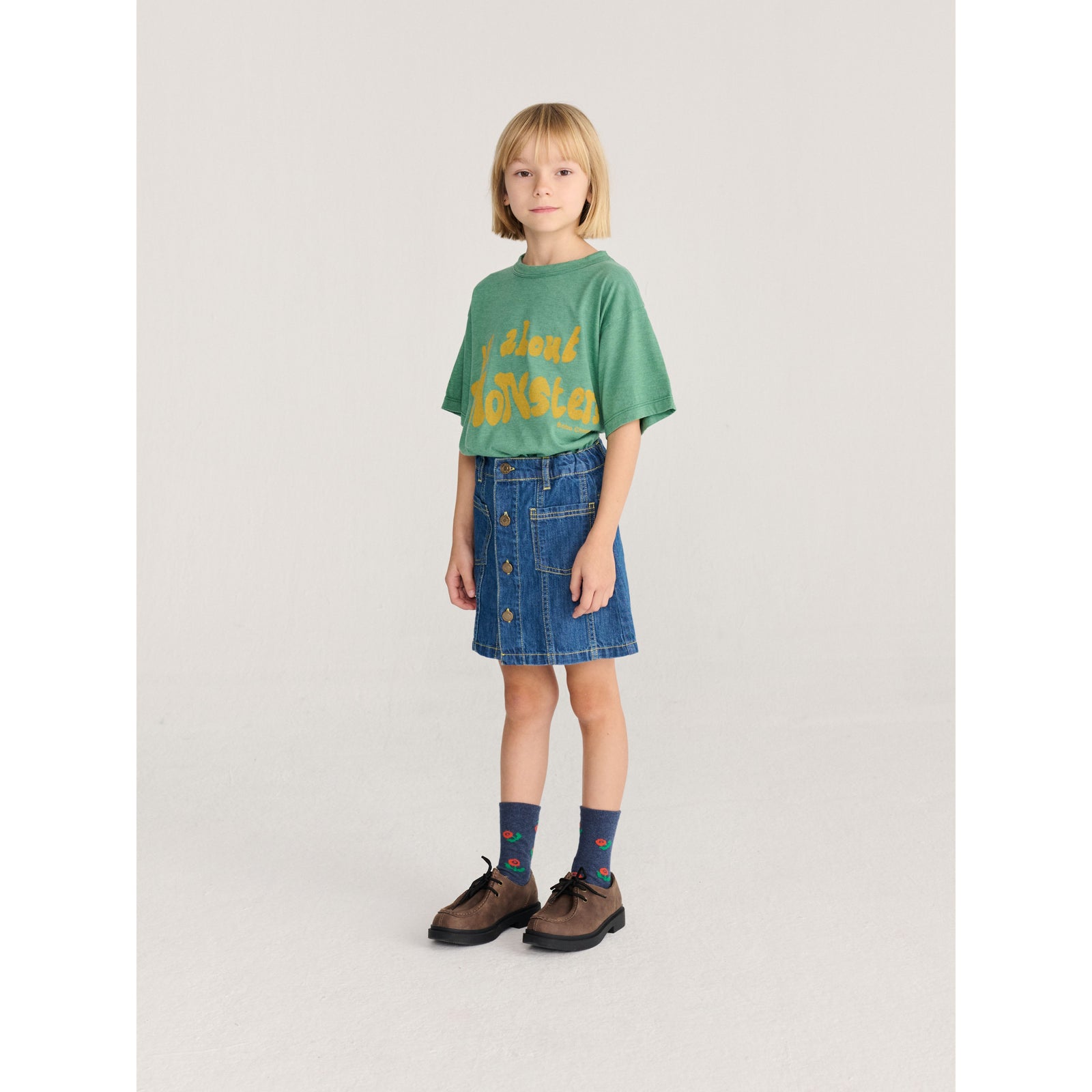 Bobo Choses Booo Bo Choses Tag Denim Skirt, All About Monsters collection, view 5