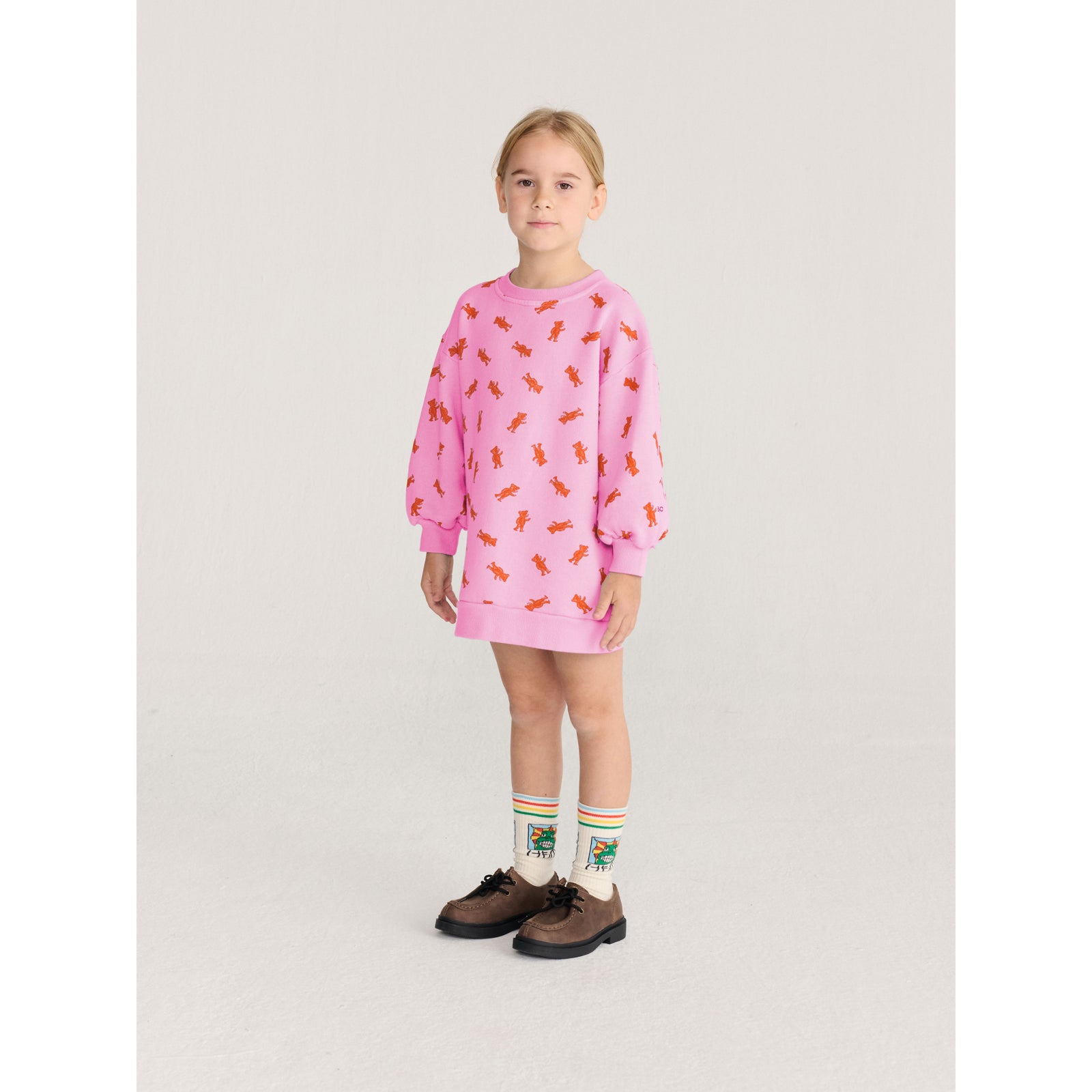 Bobo Choses Softpaw Monster All Over Sweatshirt Dress, All About Monsters collection, view 3