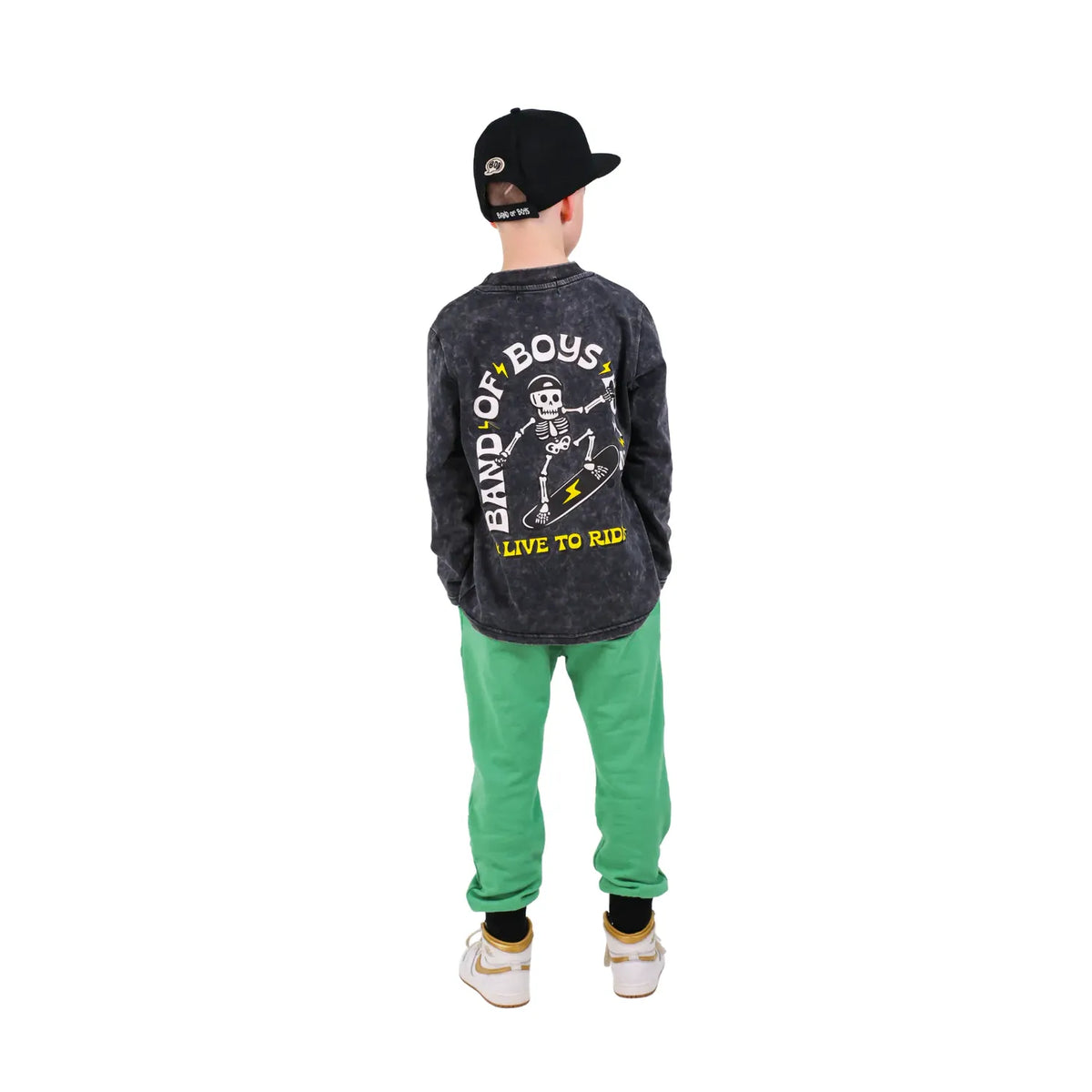 Black Wash Bones Skate LS Tee