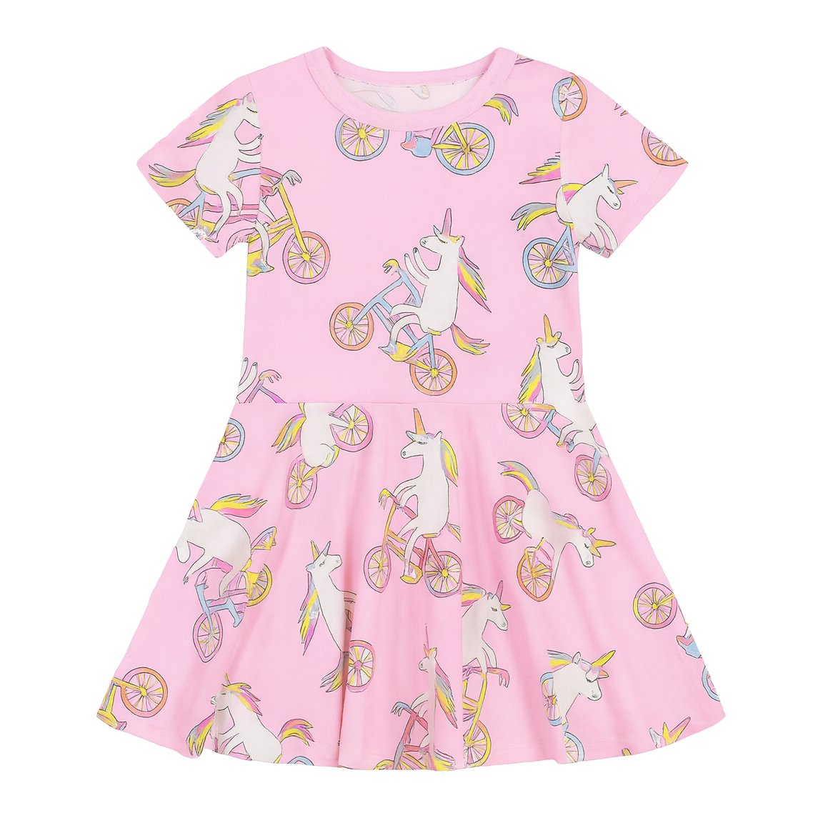 Unicorn Bike Short Sleeve Waisted Dress