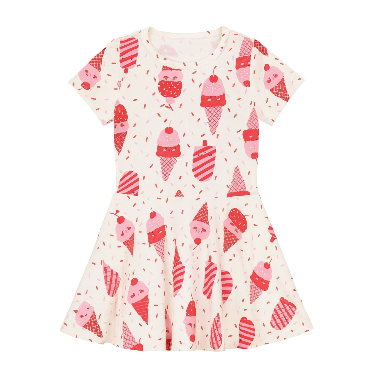 Ice Cream Cherry Short Sleeve Waisted Dress