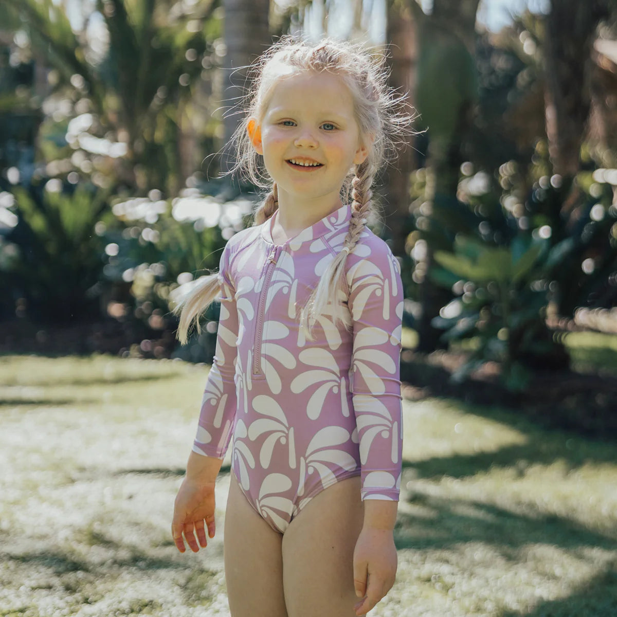 Long Sleeve Swimsuit Lilac Palms
