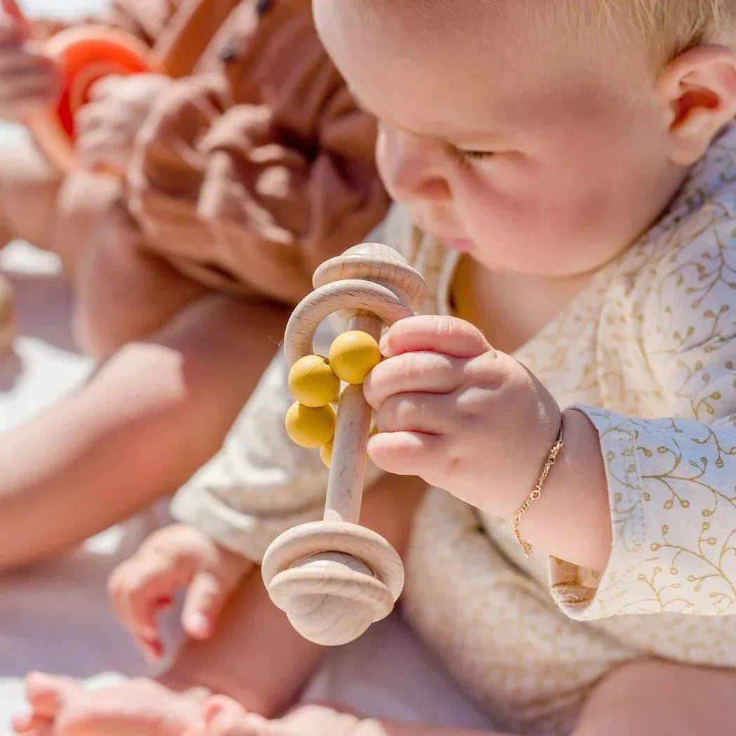 Eco-Friendly Rattle Organic Beechwood Silicone Toy Peach