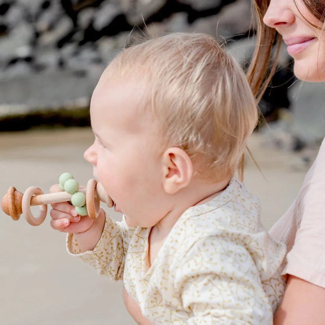 Eco-Friendly Rattle Organic Beechwood Silicone Toy Mint