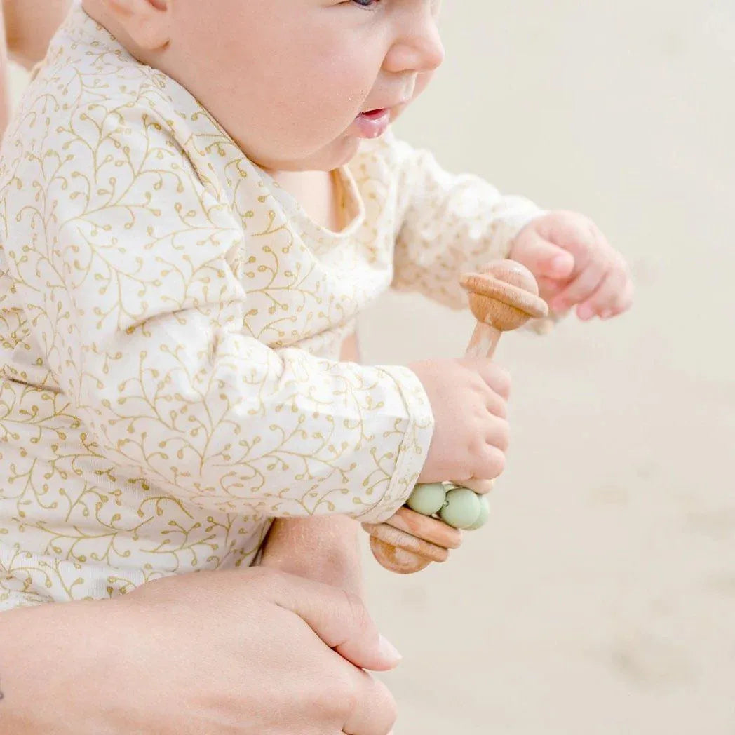 Eco-Friendly Rattle Organic Beechwood Silicone Toy Mint