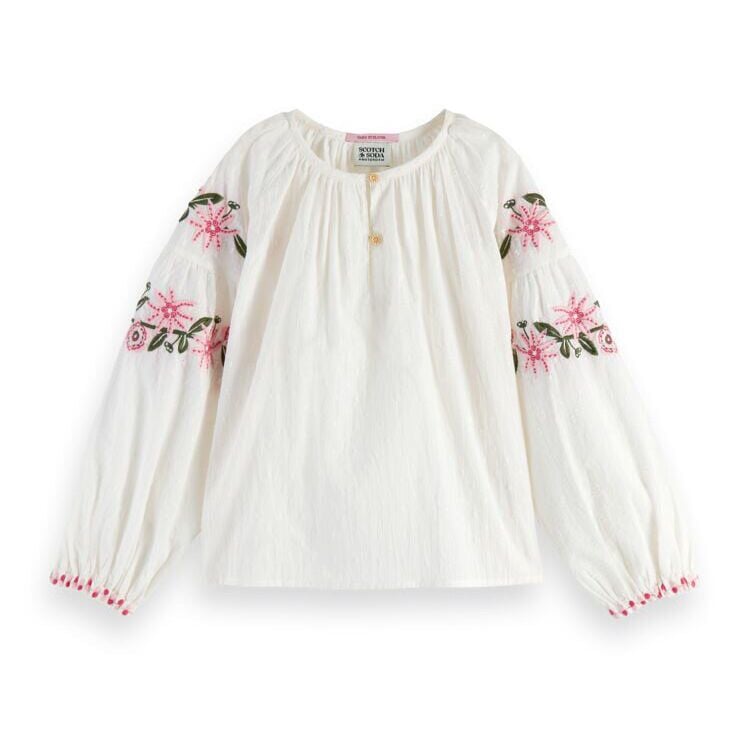 Long-Sleeved Floral Embroidered Shirt - Vanilla Ice