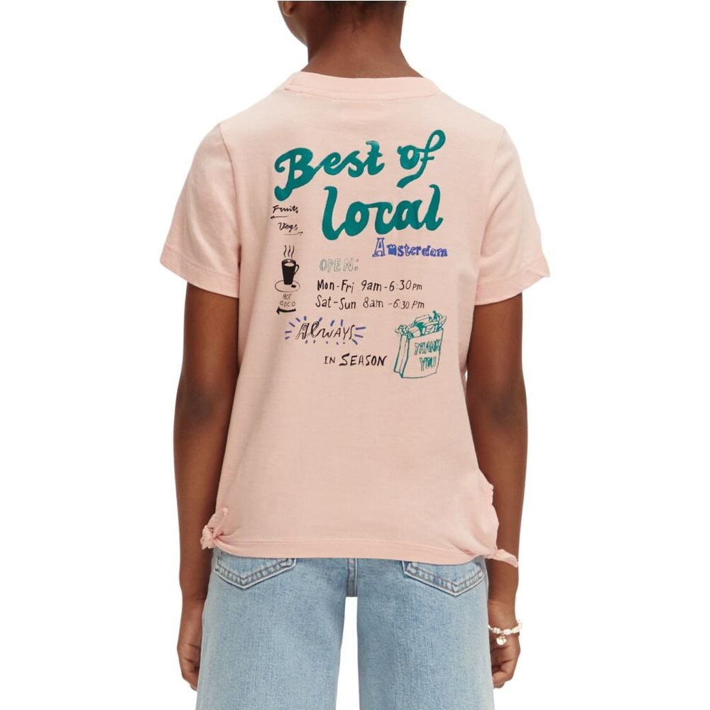 Artwork & Knotted Hem Organic Cotton T-Shirt - Blush