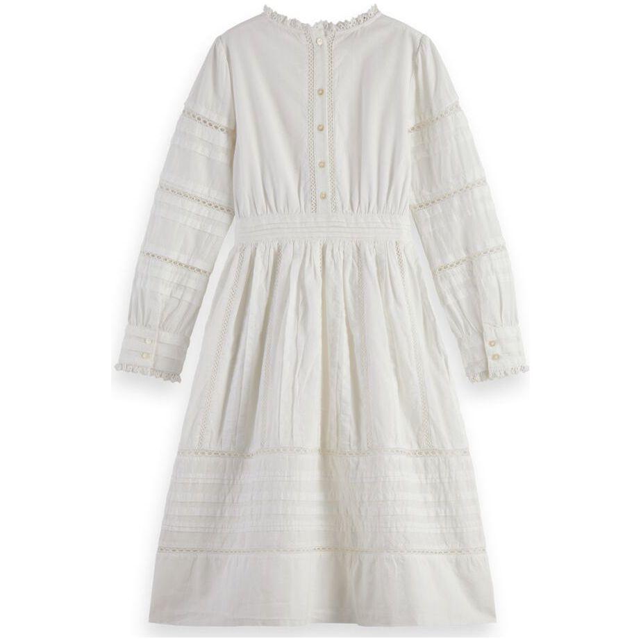 Long-Sleeved Organic Cotton Midi Dress - Off White