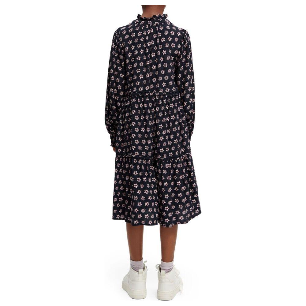 Long-Sleeved Printed Midi Dress - Night Patchwork Flower