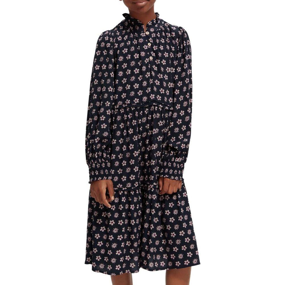 Long-Sleeved Printed Midi Dress - Night Patchwork Flower