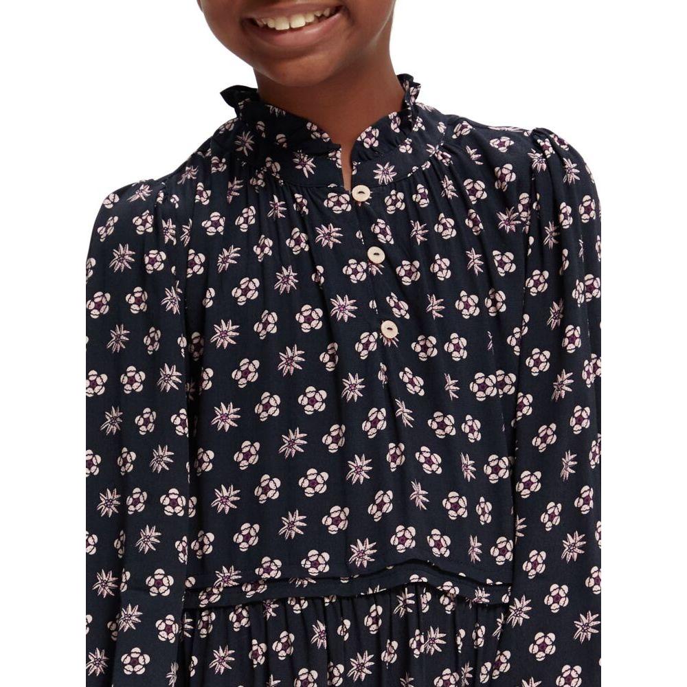 Long-Sleeved Printed Midi Dress - Night Patchwork Flower