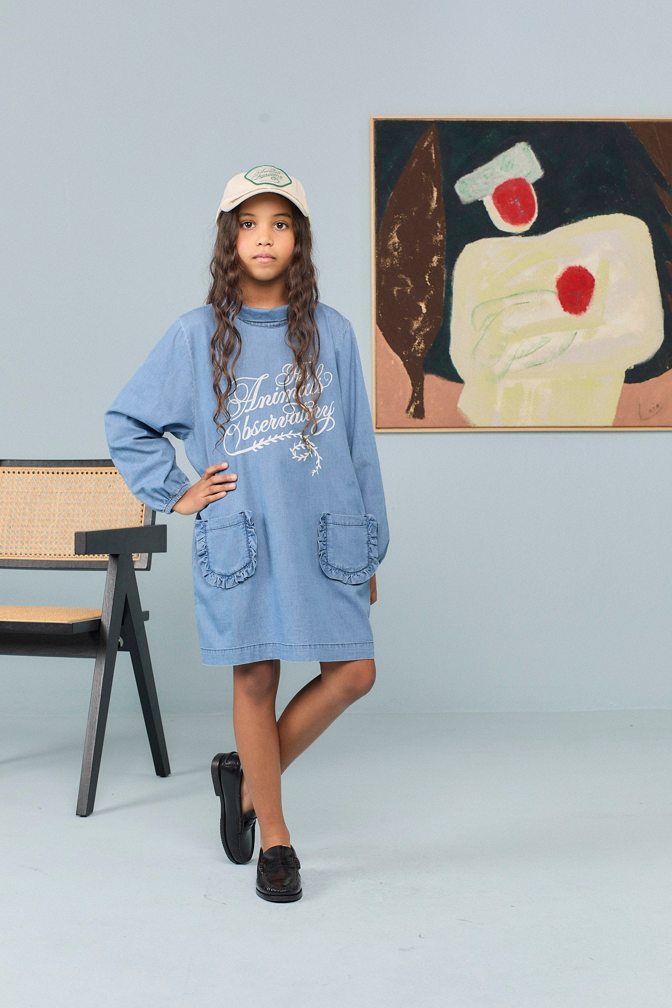 Dragon Denim Kid Dress - Dusty Blue