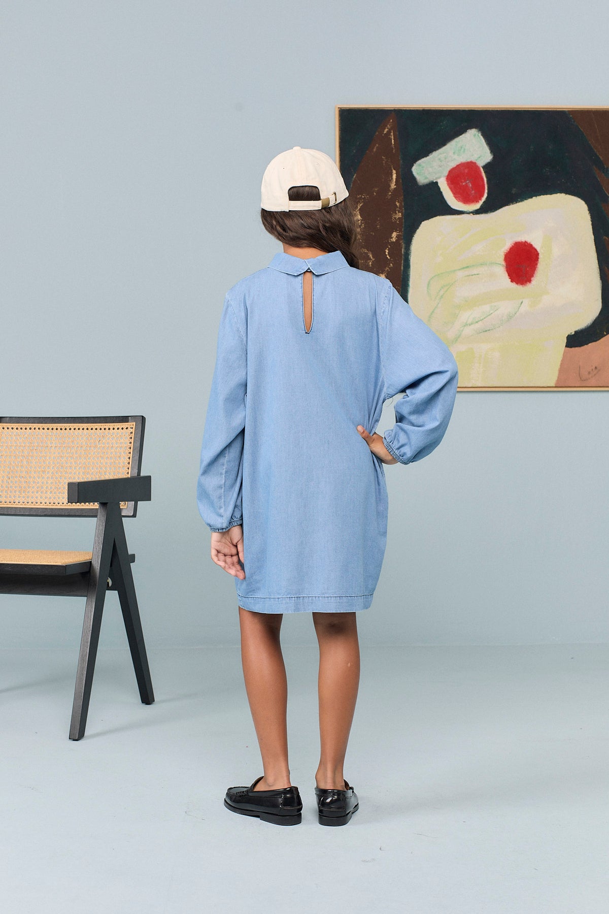 Dragon Denim Kid Dress - Dusty Blue