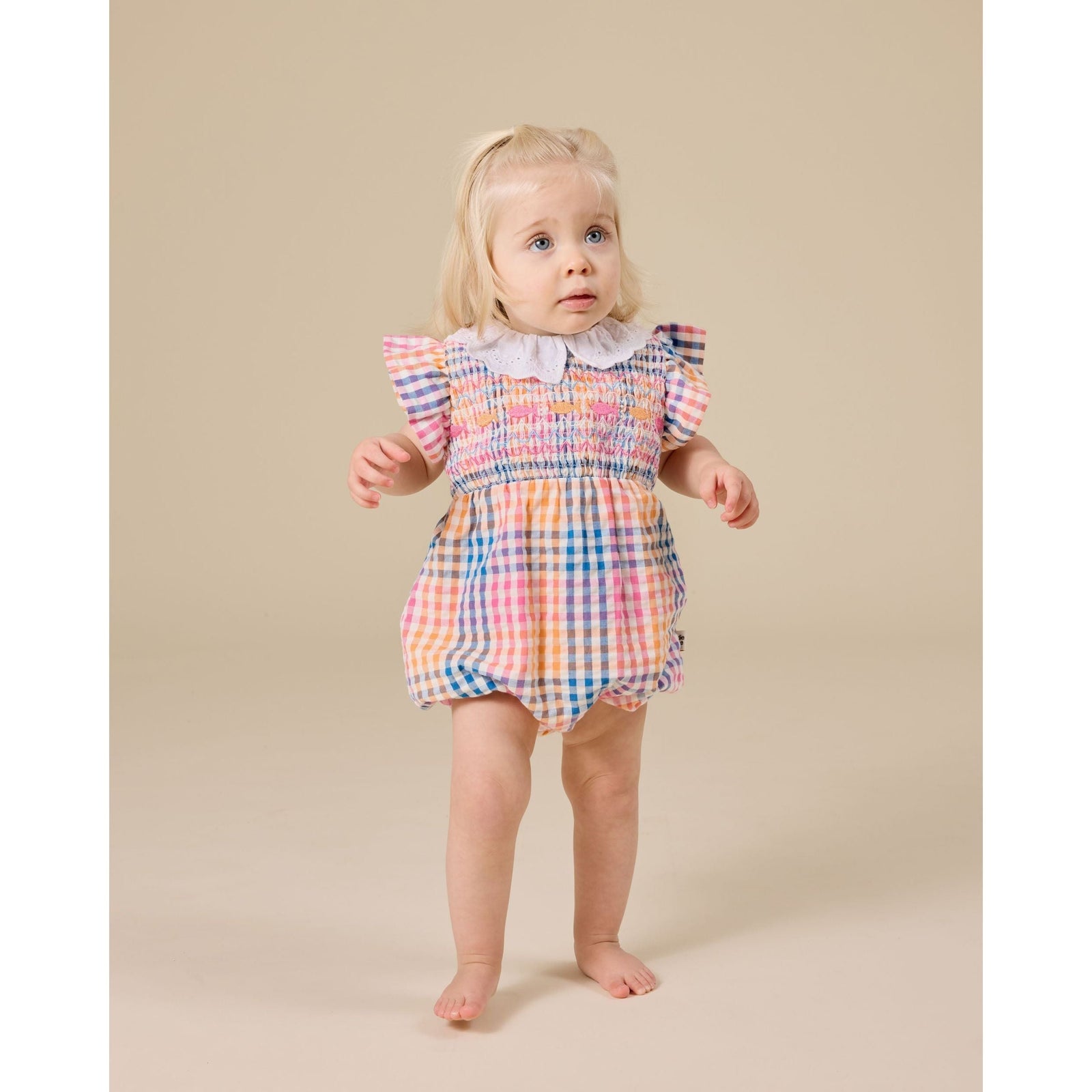 Rainbow Gingham Lani Smocked Romper