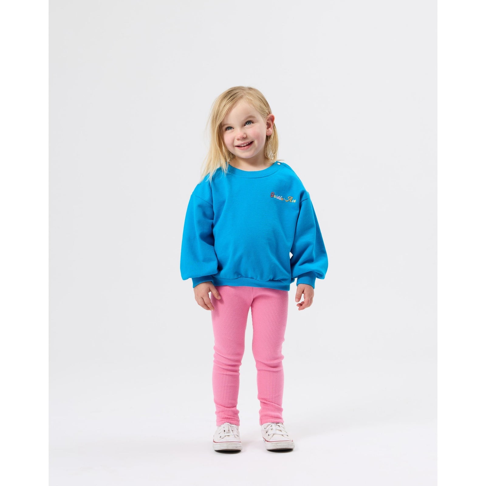 Child wearing Goldie & Ace Bowie Rib Legging Deep Pink, view 3