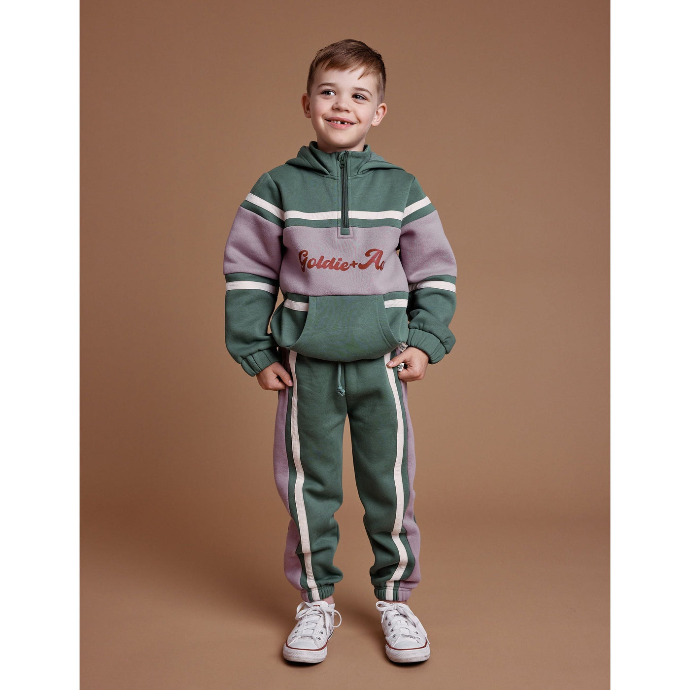 Goldie + Ace Retro Sporty Pants - Brick/Peapod